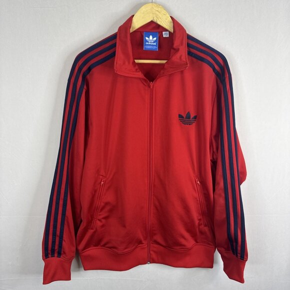 Adidas Firebird Red Blue Track Jacket Full Zip 3-Stripe Retro Mens Large - Picture 1 of 9